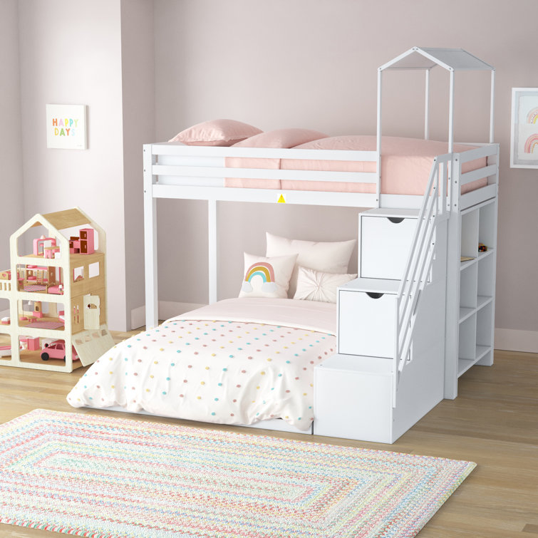 Viv + Rae Hyler Twin Over Full LShaped Bunk Beds with Shelves by Viv